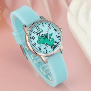 Gullig dinosaurieklocka med detaljer på boett