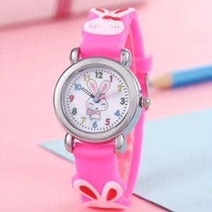 Gullig rosa kaninklocka med hjärta och 3D armband