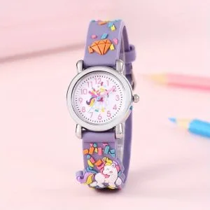 Lila enhörningsklocka med diamant på 3D armbandet