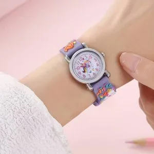 Lila enhörningsklocka med diamant på 3D armbandet